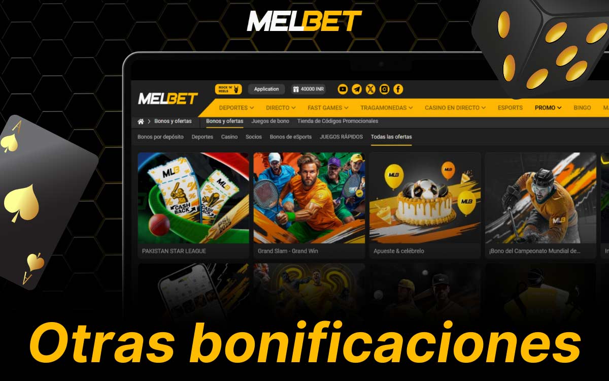 Además del bono de bienvenida, Melbet ofrece muchos bonos